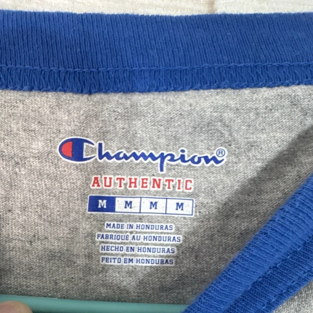 Champion Authentic Gray/Blue Colorblock Raglan 3/4 Sleeve Men's T-Shirt M - Picture 3 of 4